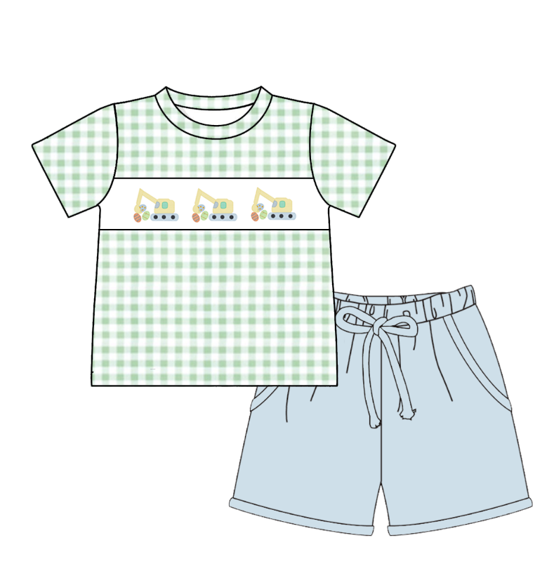 Summer Green Plaid Smocked Embroidery Collection
