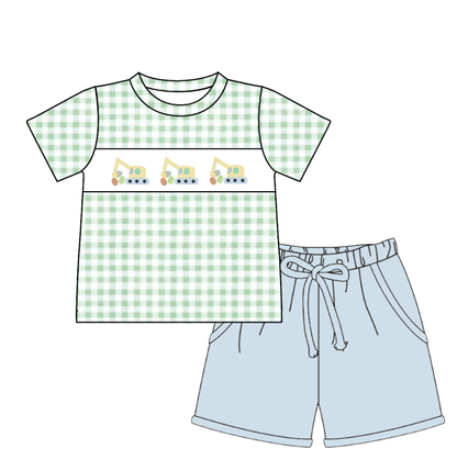 Summer Green Plaid Smocked Embroidery Collection