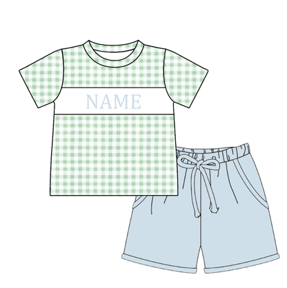 Summer Green Plaid Custom Name Smocked Embroidery Collection