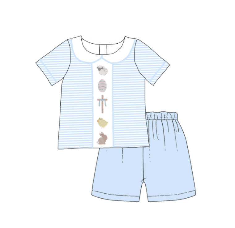 Summer Easter Eggs Cross Smocked Embroidery Pink Blue Collection