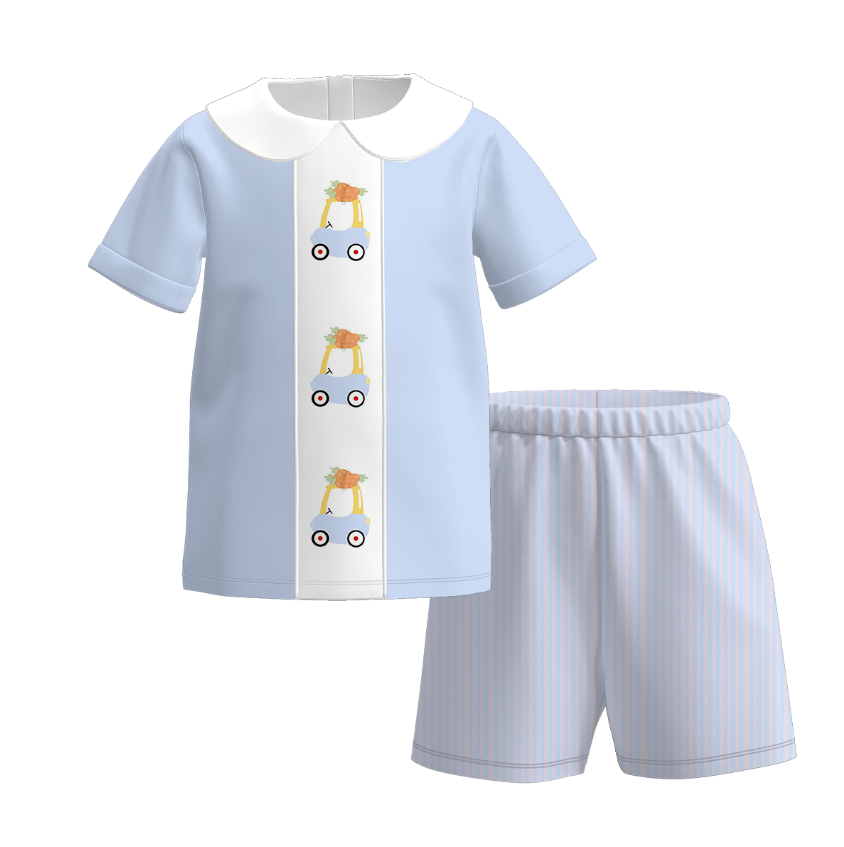 Easter Carrot Car Embroidered Kids Summer Outfit Set
