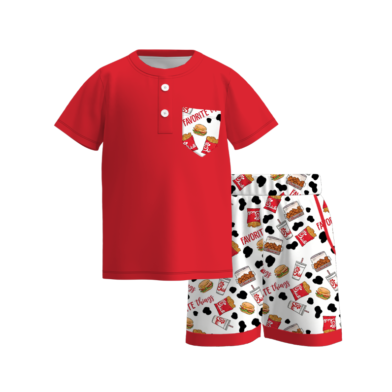 Summer "EAT MOR CHIKIN" Embroidered Kids Summer Outfit Set Collection