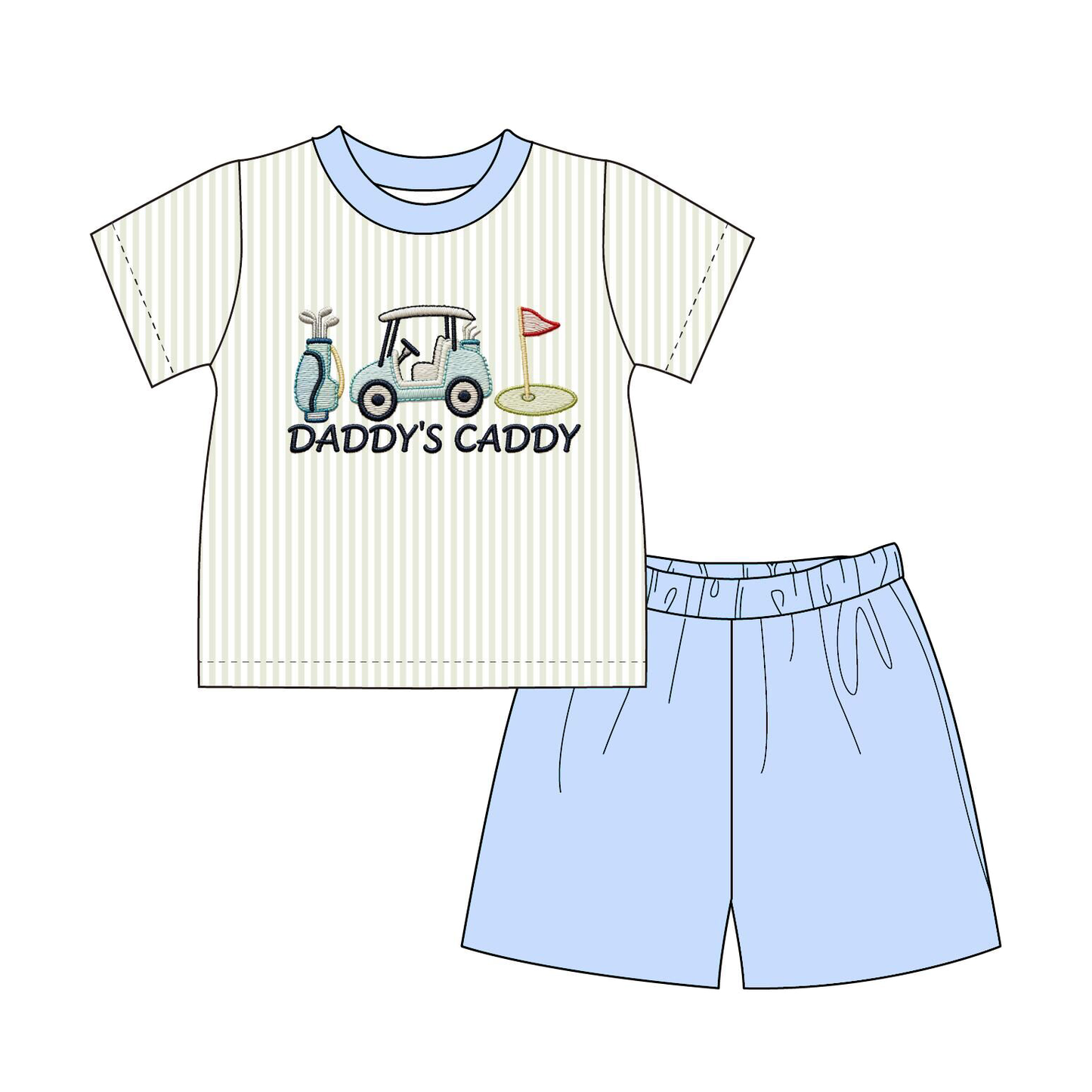 “Daddy’s Caddy” Embroidered Kids Summer Outfit Collection – Golf-Themed Boutique Sets & Rompers