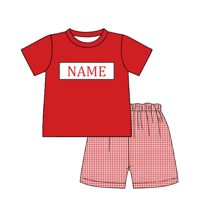 Smocked July 4th Kids Collection – Embroidered Red Plaid Custom Name Outfits