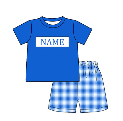 Smocked July 4th Kids Collection – Embroidered Blue Plaid Custom Name Outfits