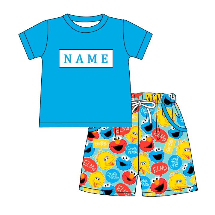 Smocked SESAME STREET Kids Collection – Embroidered Blue Custom Name Outfits