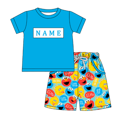 Smocked SESAME STREET Kids Collection – Embroidered Blue Custom Name Outfits