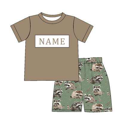 Sibling Summer Raccoon Print Custom Name Embroidery Matching Clothes