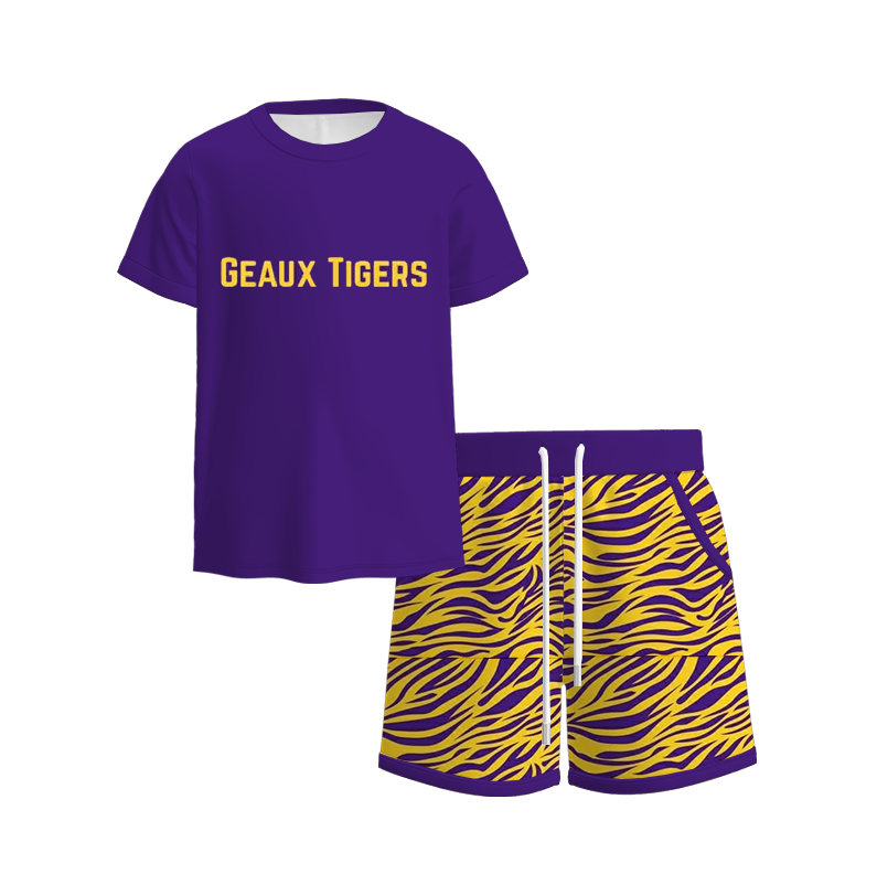 Kids Purple Yellow Embroidery Animal Print Fashion Collection