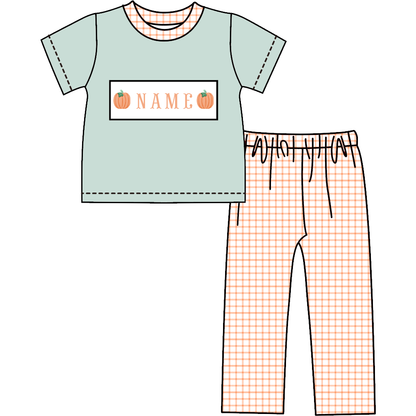 Personalized Pumpkin Smocked Embroidery Collection | Baby Bubble Romper, Long Romper, Dress & Pant Set | Fall & Halloween Boutique Kids Clothing