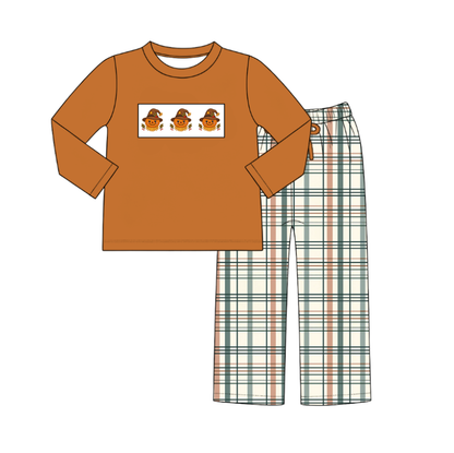 Fall Scarecrow Smocked Embroidered Kids Collection | Boutique Patchwork Plaid Dress, Romper & Boys Outfit | Autumn Harvest Clothing