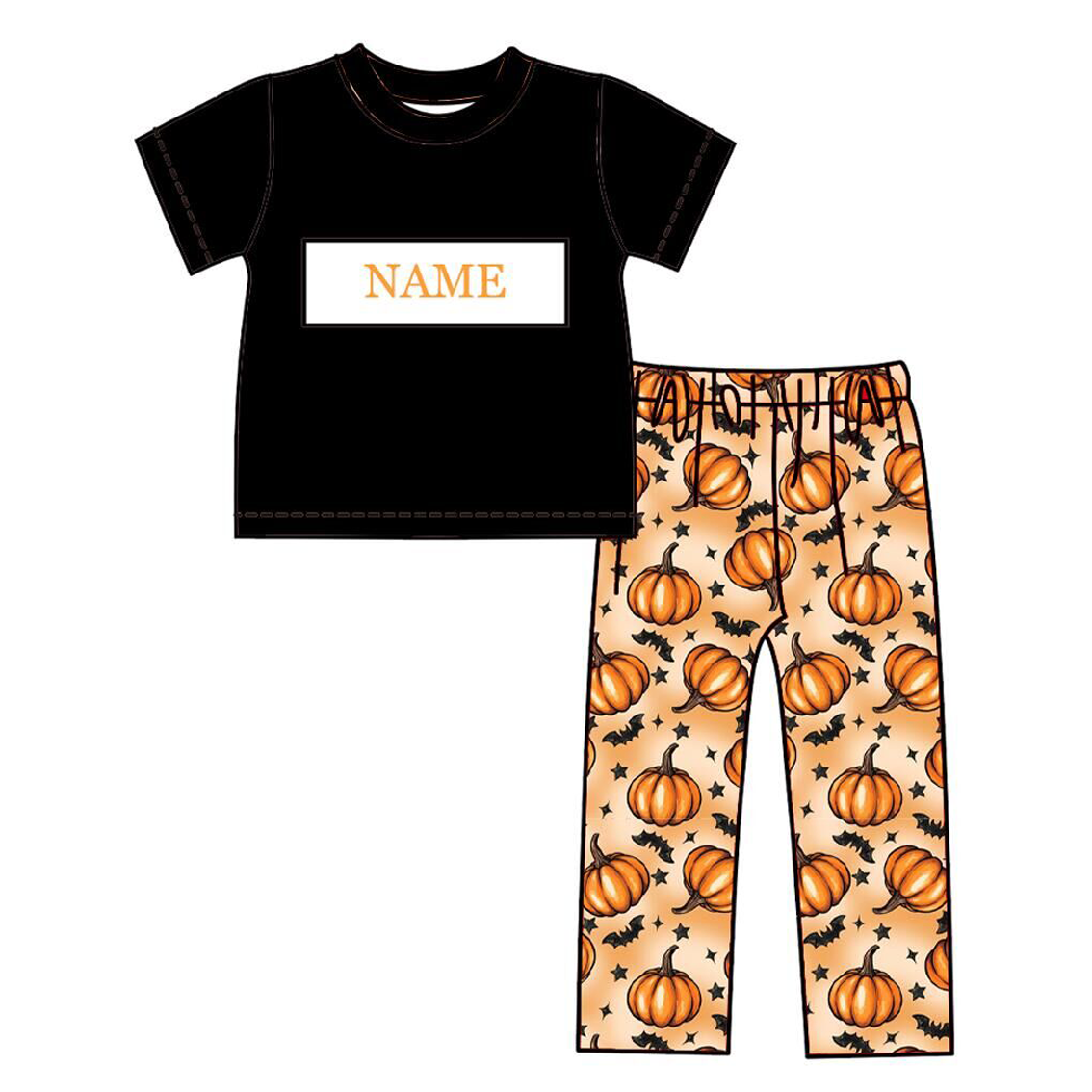 Personalized Halloween Sibling Matching Outfits – Smocked Pumpkin Dress, Romper & Boys Pant Set