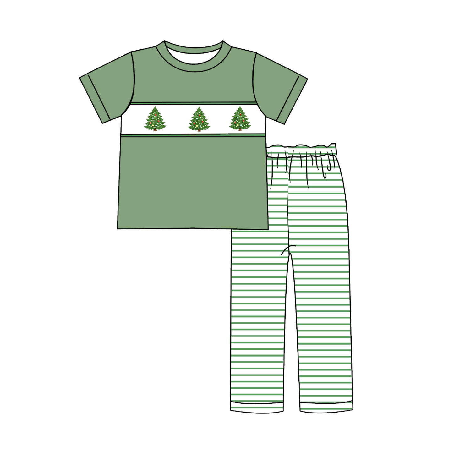 Christmas Tree Embroidered Sibling Matching Collection – Girls Dress, Romper & Two-Piece Sets, Boys Outfit & Sleeveless Romper
