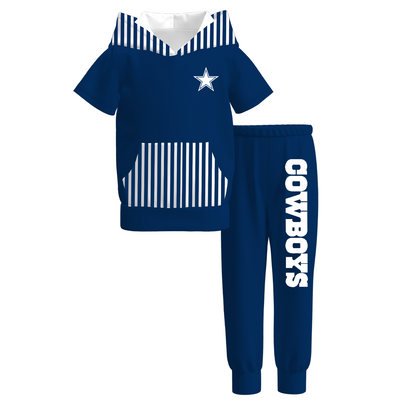 Boys Game Day Football Short Sleeve Hoodie & Jogger Pants Set – Cowboys Georgia Kentucky Team Spirit Outfit