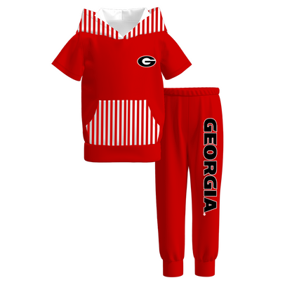 Boys Game Day Football Short Sleeve Hoodie & Jogger Pants Set – Cowboys Georgia Kentucky Team Spirit Outfit