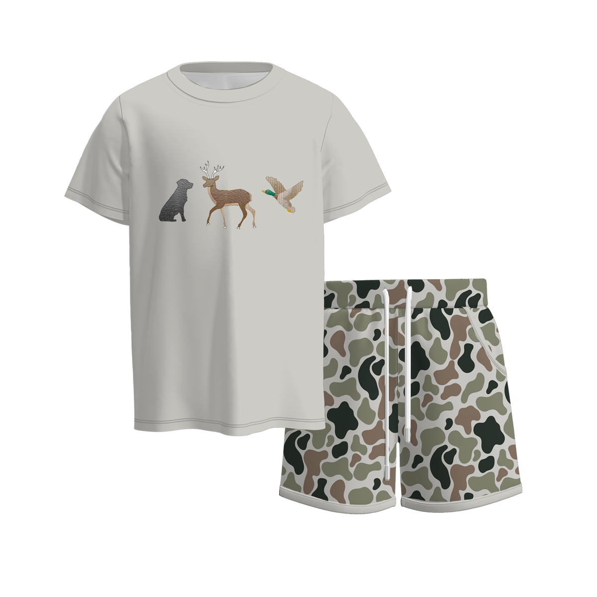Boys Fall Winter Hunting Camo Printed Collection – Duck Deer Print Short Sleeve Shorts Set, Camouflage Hoodie, Long Sleeve Sweatshirt & Baby Romper