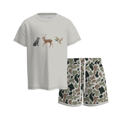 Boys Fall Winter Hunting Camo Printed Collection – Duck Deer Print Short Sleeve Shorts Set, Camouflage Hoodie, Long Sleeve Sweatshirt & Baby Romper