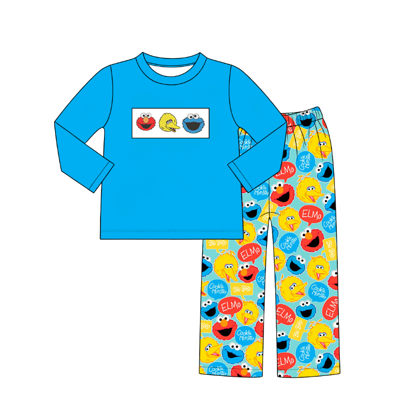 Kids Cartoon Character Smocked Embroidery Collection – Girls Dress & Bubble Romper, Boys Long Sleeve Pants Set