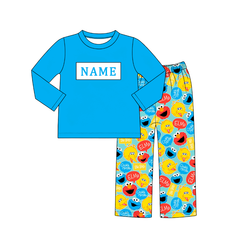 Personalized Kids Cartoon Smocked Embroidery Collection – Custom Name Girls Dress, Bubble Romper & Boys Long Sleeve Pants Set