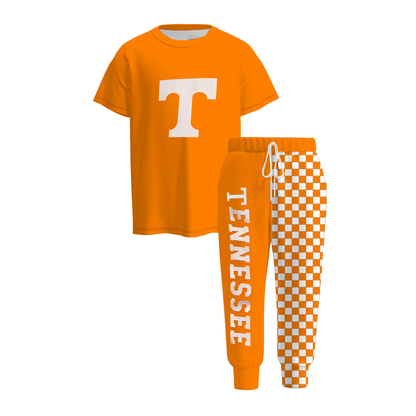 Boys Game Day Collegiate Sports T-Shirt & Checkerboard Printed Jogger Pants Set