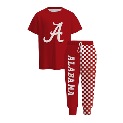 Boys Game Day Collegiate Sports T-Shirt & Checkerboard Printed Jogger Pants Set