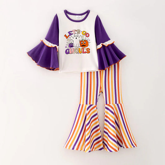 Girls Halloween LET'S GO GHOULS Stripes Bell Pant Set
