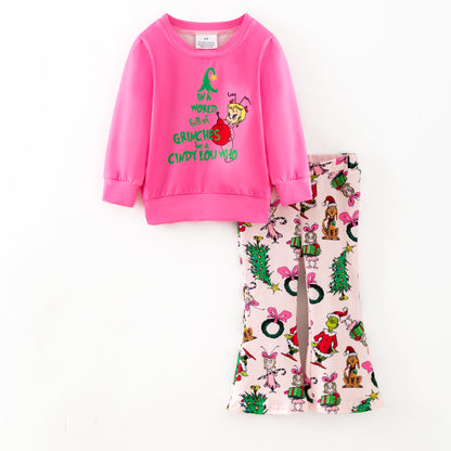 2025 Christmas Fall Friend Grinch Print Pant Set