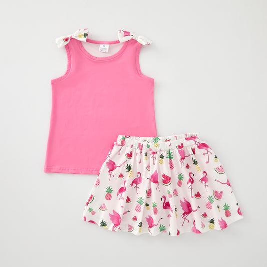 Girls Summer Watermelon Flamingo Pineapple Pink Skirt Set