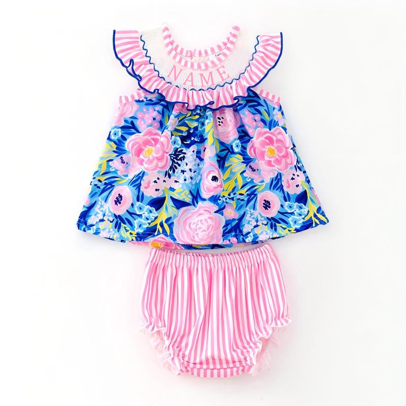 Sweet Blooms for Little Ones – Personalized Name Smocked Floral Set