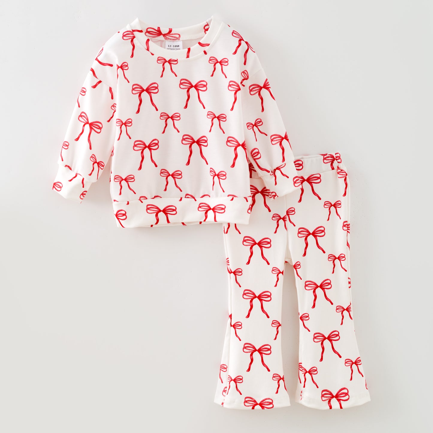 Girls Christmas Winter Pink Bow Print Sweatshirt Set