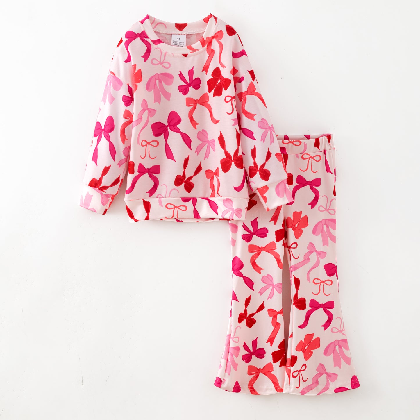 Girls Christmas Winter Pink Bow Print Sweatshirt Set