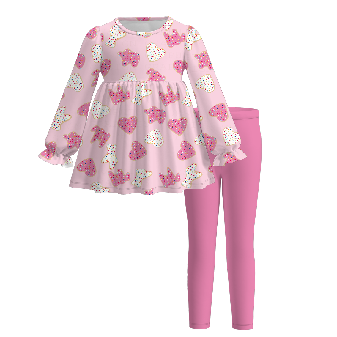 2026 Spring Valentine's Day Girls Bow Heart Long Sleeves Outfit Set
