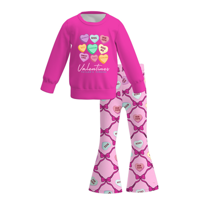 2026 Valentine's Day Girls Printed Long Sleeves Outfit Set