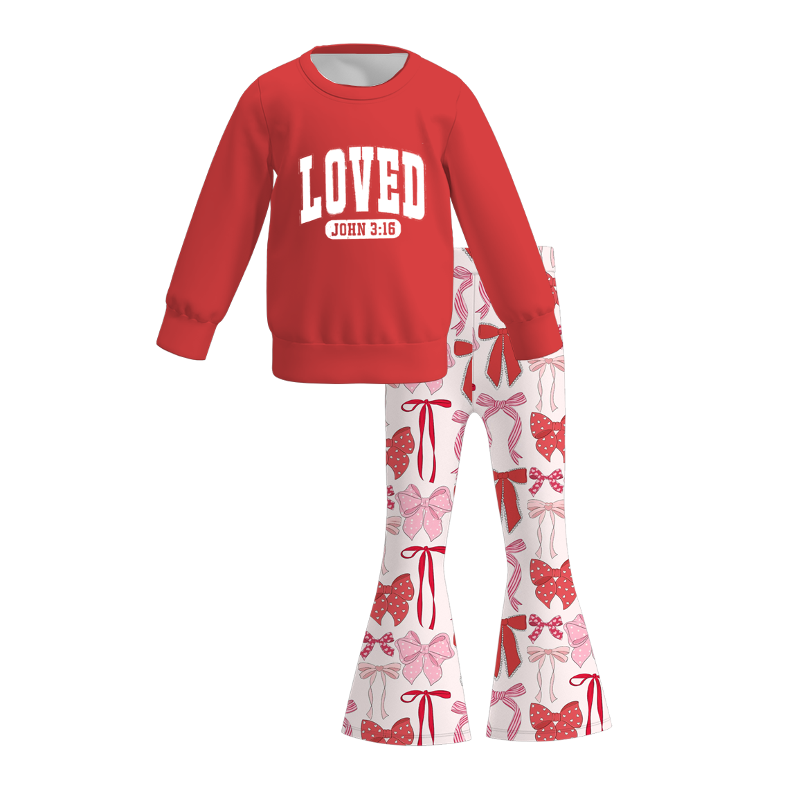 2026 Valentine's Day Girls Printed Long Sleeves Outfit Set