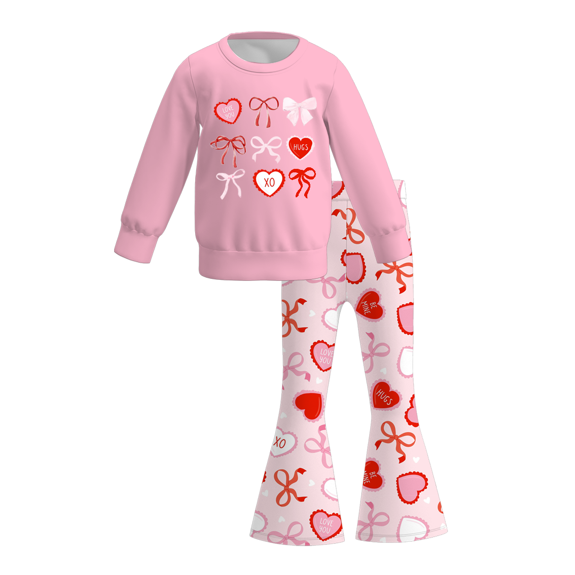 2026 Valentine's Day Girls Printed Long Sleeves Outfit Set