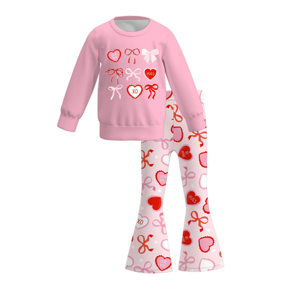 2026 Valentine's Day Girls Printed Long Sleeves Outfit Set