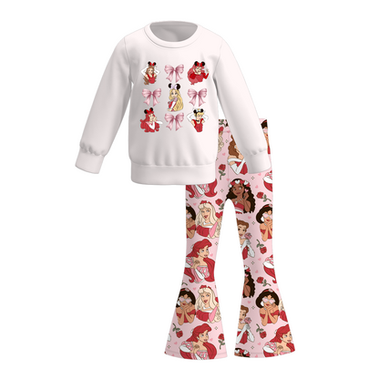 2026 Valentine's Day Spring Girls Printed Long Sleeves Outfit Set
