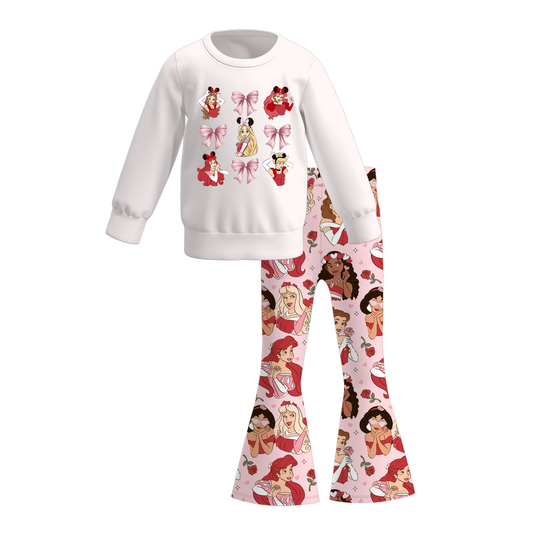 2026 Valentine's Day Spring Girls Printed Long Sleeves Outfit Set