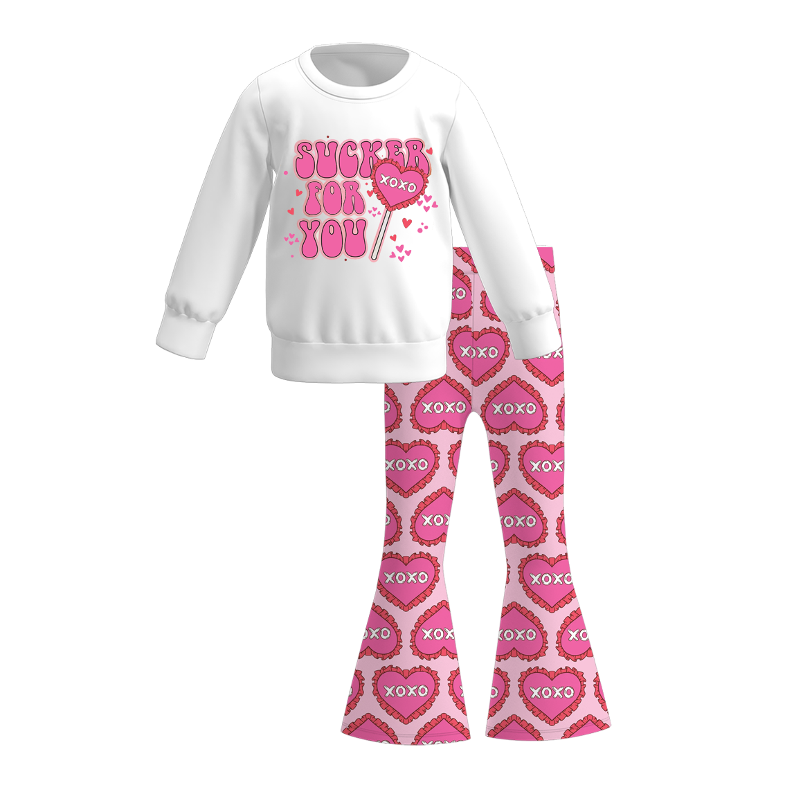2026 Valentine's Day Spring Girls Printed Long Sleeves Outfit Set