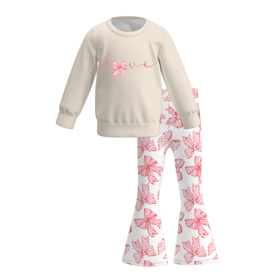 2026 Valentine's Day Spring Girls Printed Long Sleeves Outfit Set