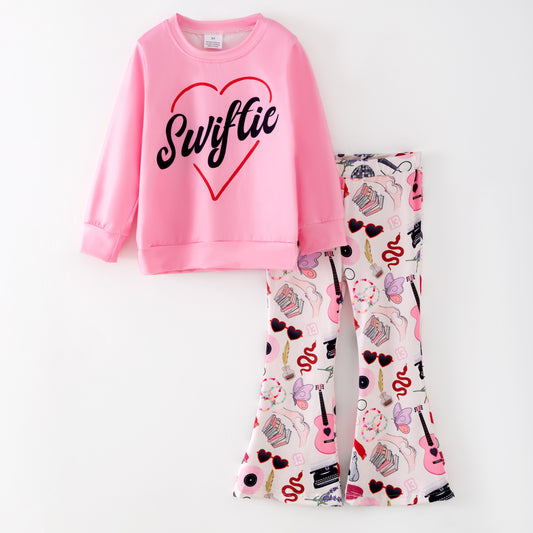 Girls Fall Winter Taylor Swift Pink Long Sleeves Pant Set
