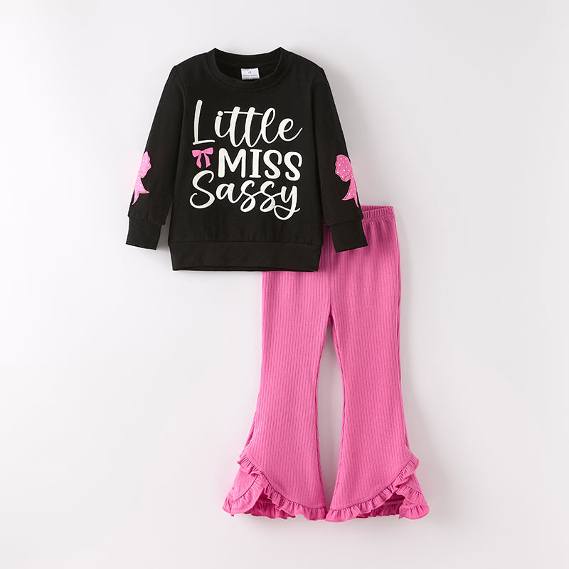 Girls Halloween Fall Little Miss Sassy Black Pink Pant Set
