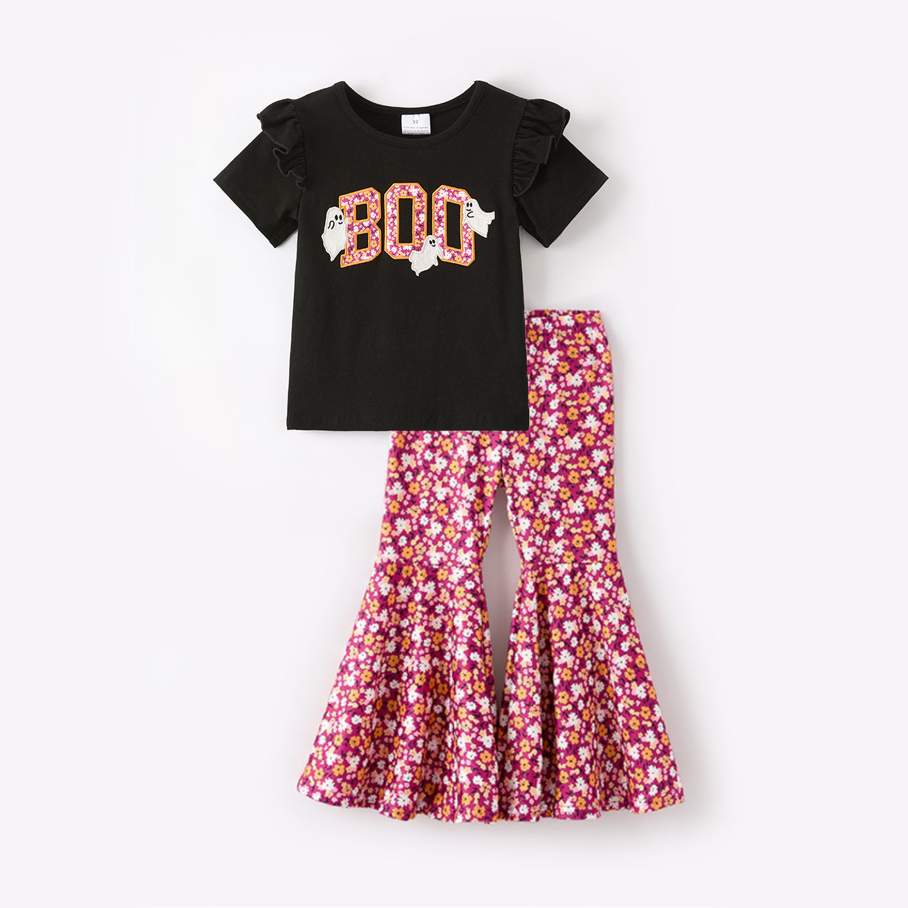 Girls Halloween Boo Ghost Embroidery Floral Pant Set