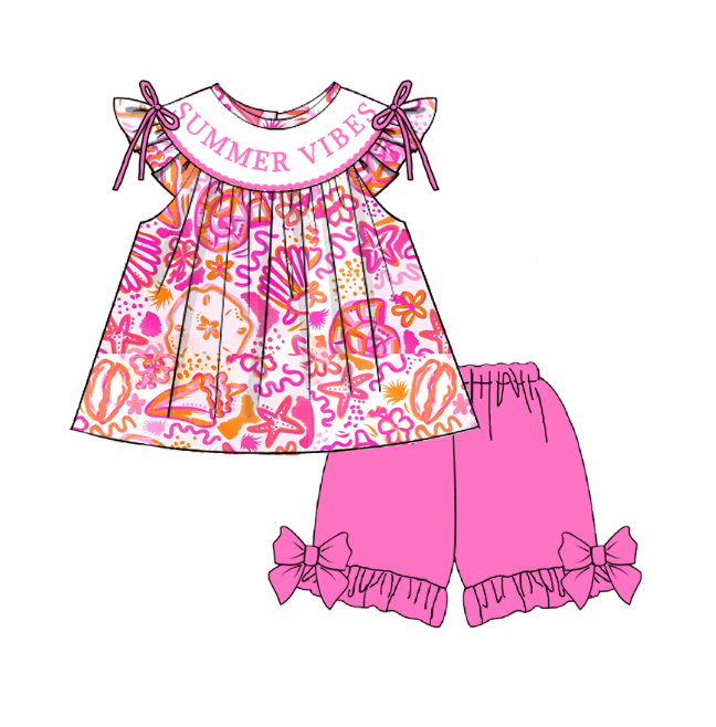 Summer Vibes Smocked Embroidery Collection – Girls Dress, Bubble Romper & Short Set