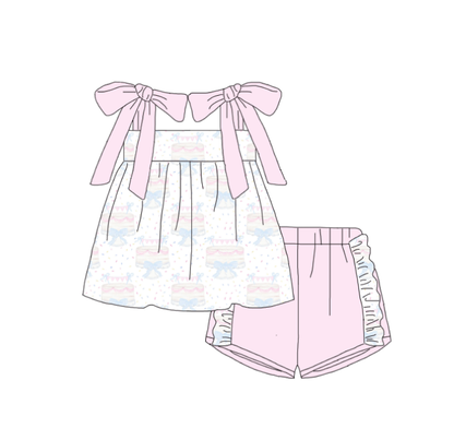 Girls Pink Cake Birthday Matching Dress Outfit Rubble Set