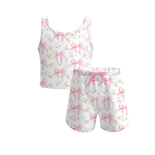 Girls Summer Bow Print Sleeveless Short Set