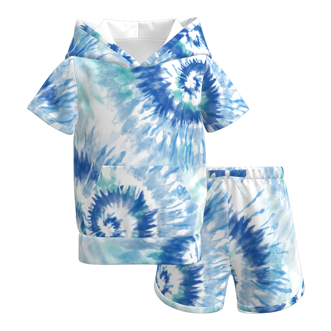 Girls Summer Tie-Dye Outdoor Hoodie Pocket Shorts Set