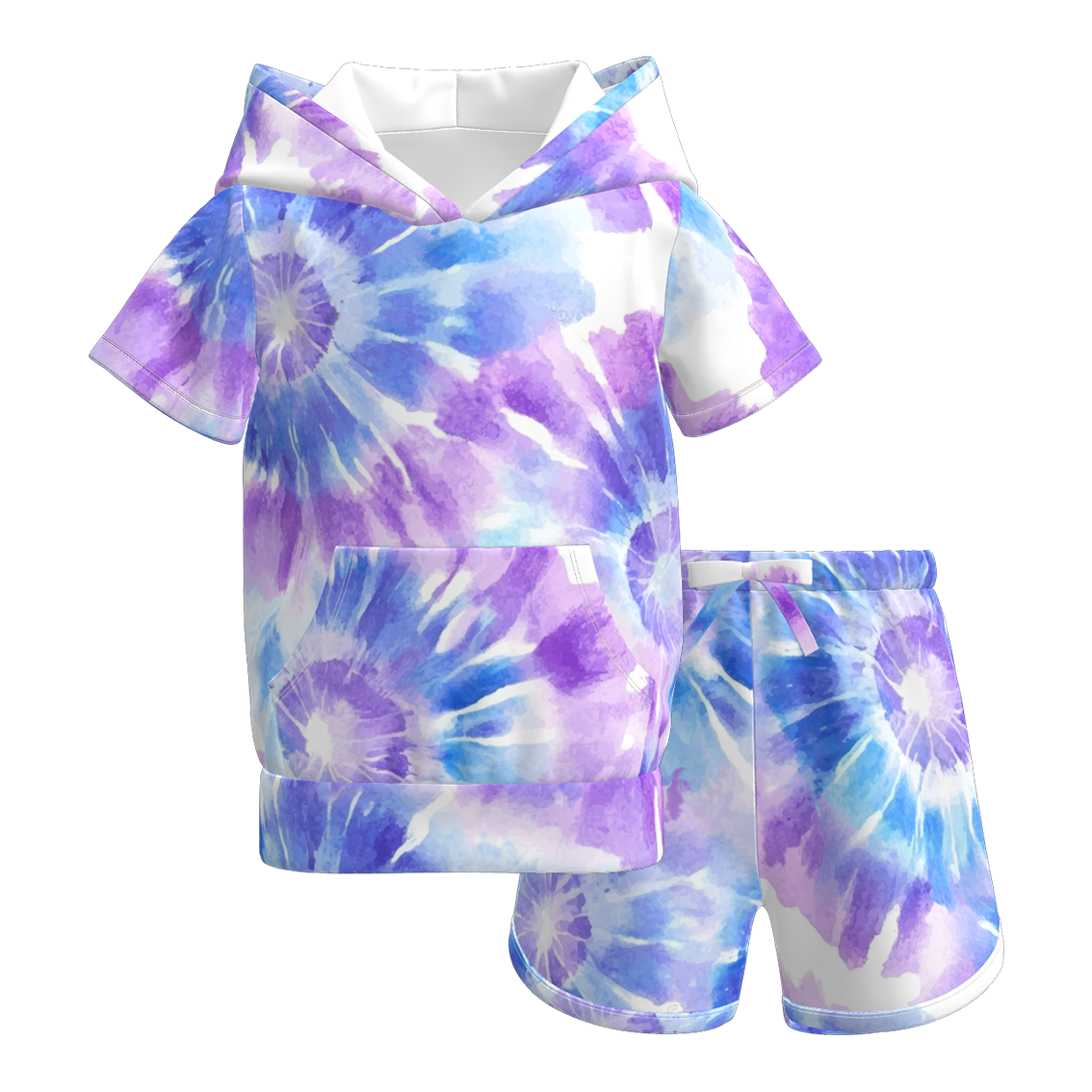 Girls Summer Tie-Dye Outdoor Hoodie Pocket Shorts Set