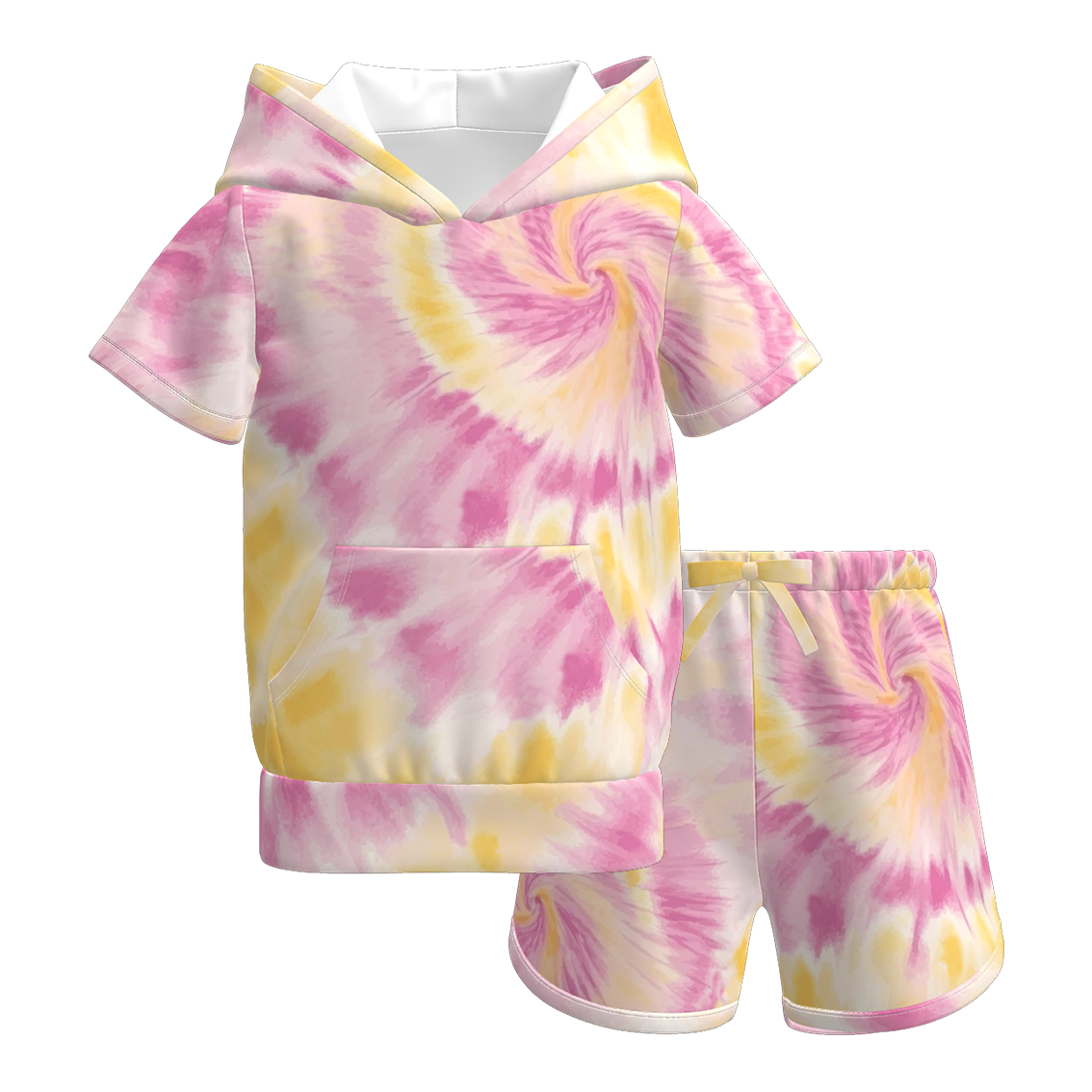 Girls Summer Tie-Dye Outdoor Hoodie Pocket Shorts Set