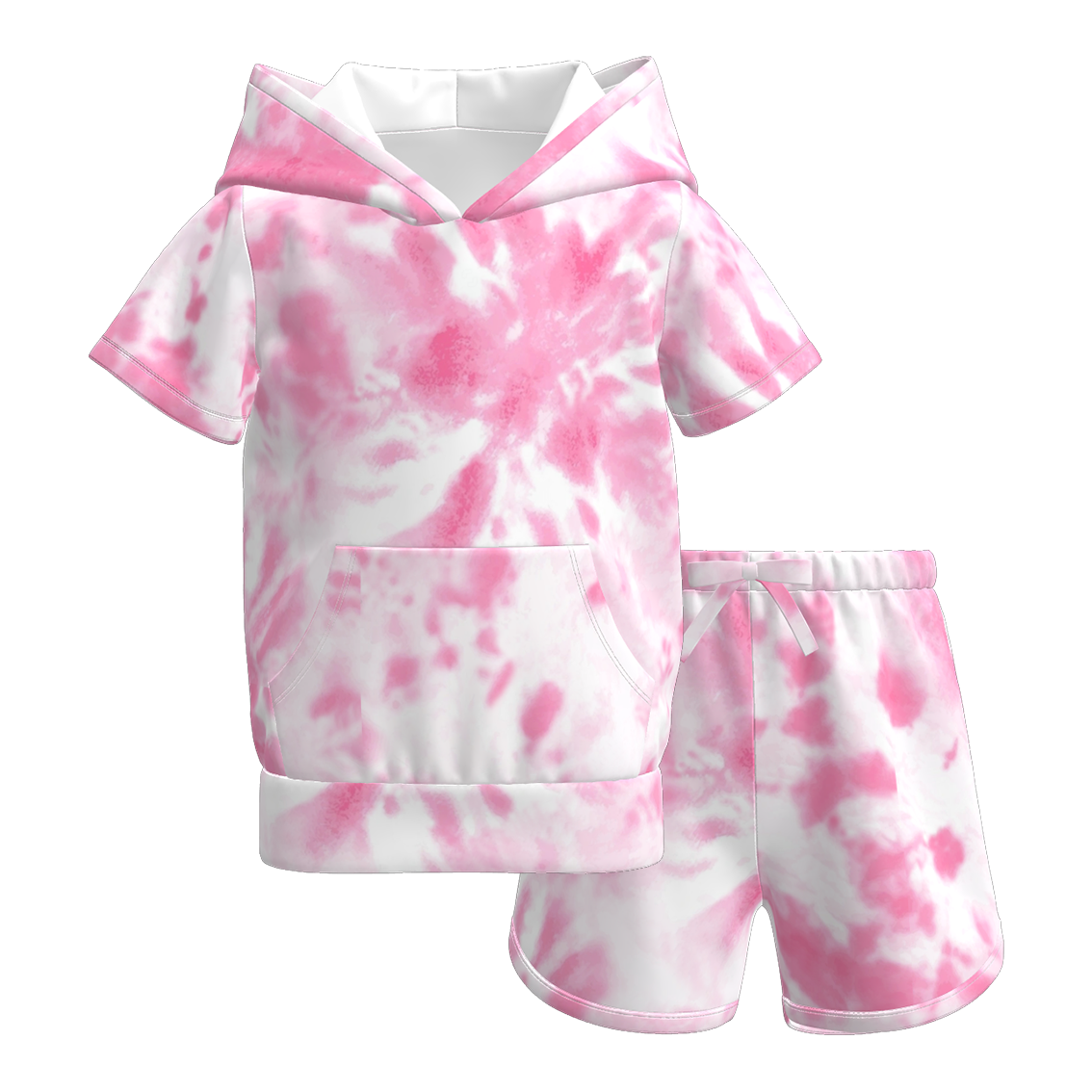 Girls Summer Tie-Dye Outdoor Hoodie Pocket Shorts Set